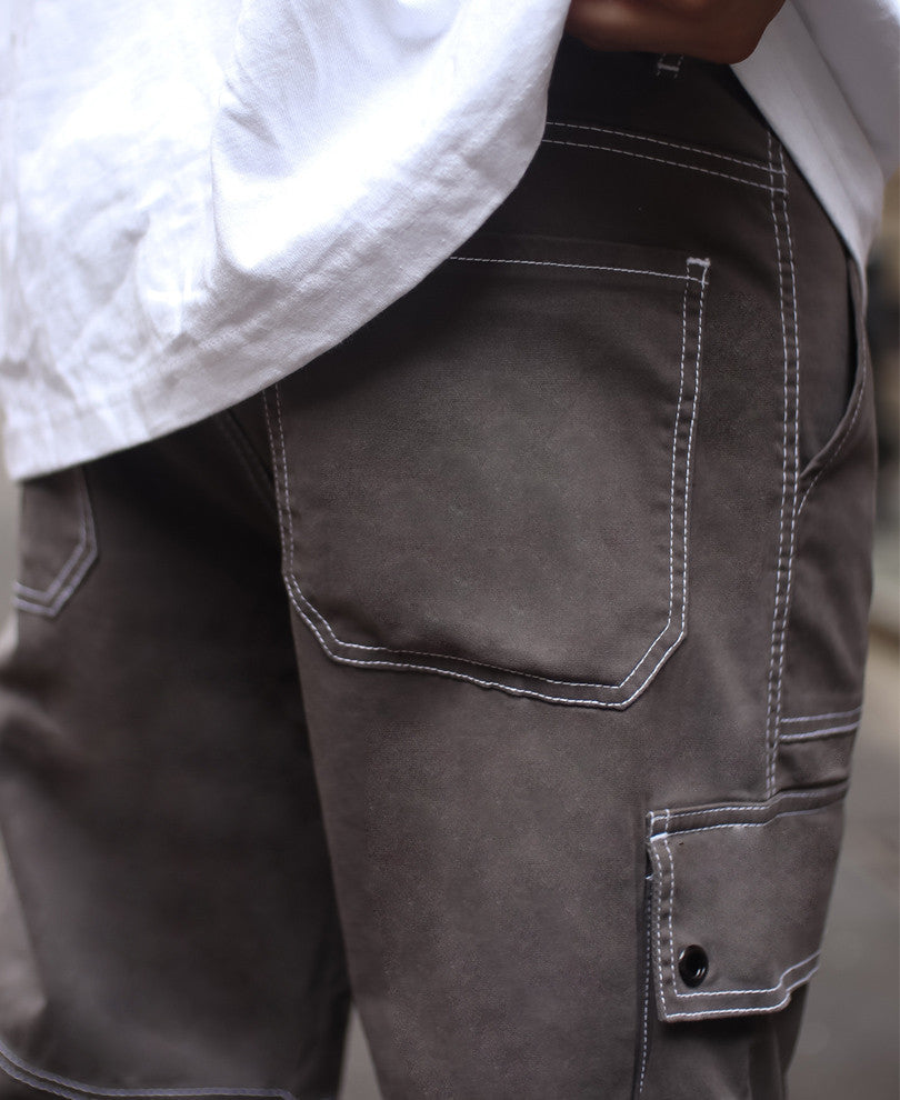 Dark Grey Cargo Pocket Carpenter Cotton Baggy Fit Jeans