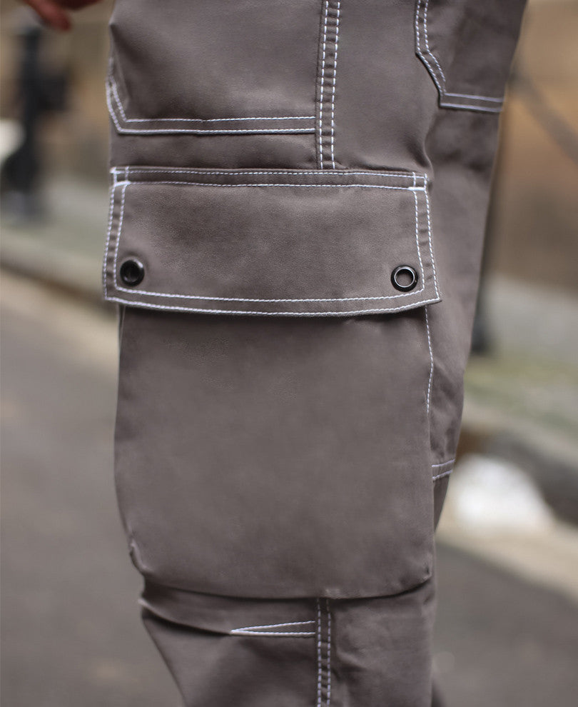 Dark Grey Cargo Pocket Carpenter Cotton Baggy Fit Jeans