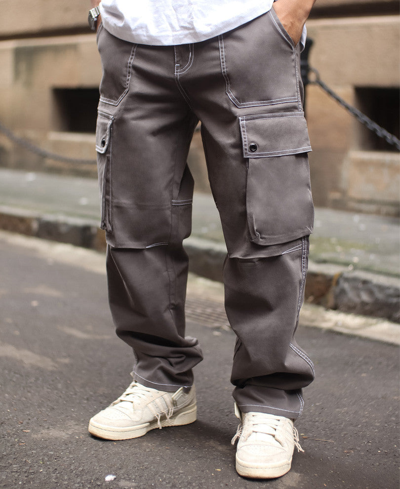 Dark Grey Cargo Pocket Carpenter Cotton Baggy Fit Jeans