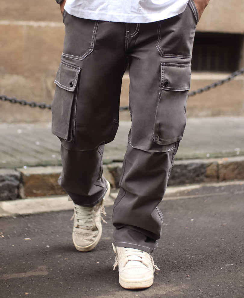 Dark Grey Cargo Pocket Carpenter Cotton Baggy Fit Jeans