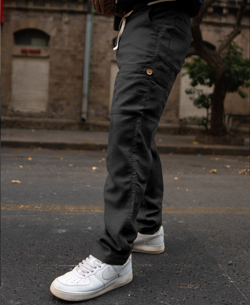 Black Cotton Cargo Trousers