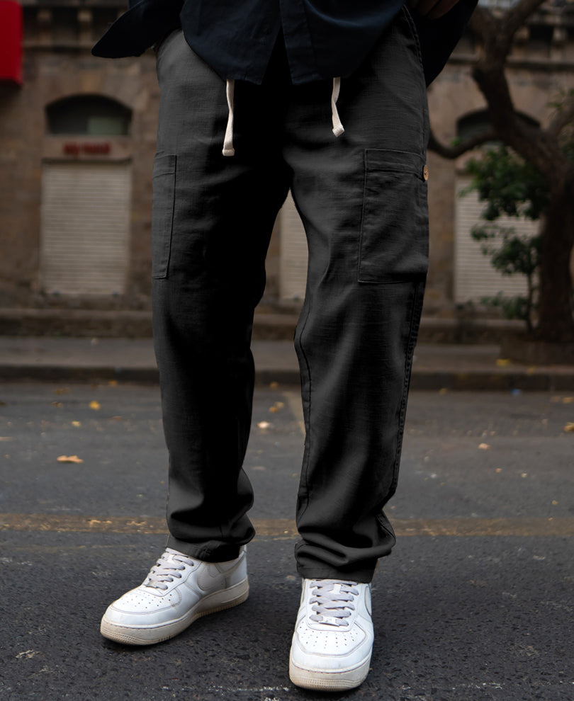 Black Cotton Cargo Trousers
