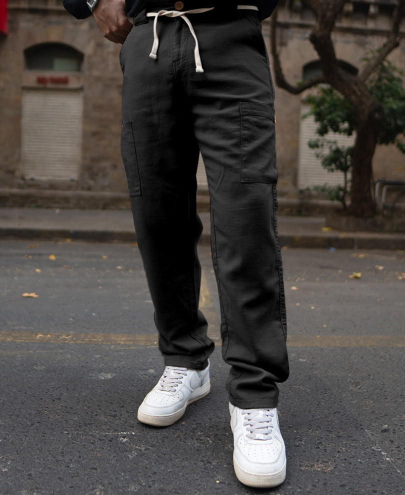 Black Cotton Cargo Trousers