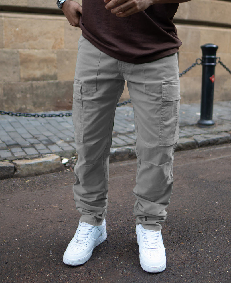 Grey Cotton Cargo Pants