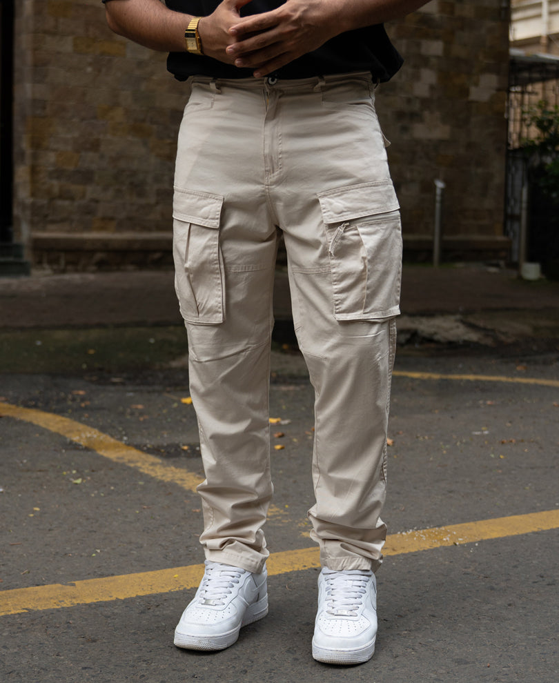Light Beige Regular Fit Cotton Cargo Pant