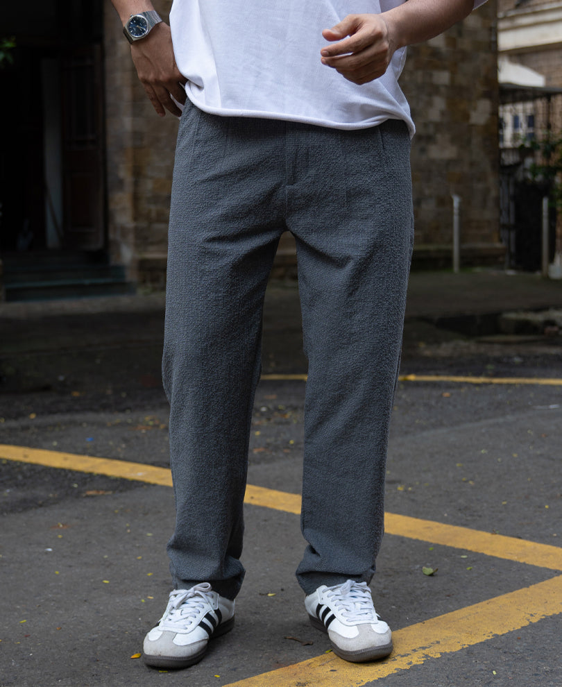 Grey Structured Pleated Trouser