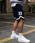 Navy Embroidered Mesh Short