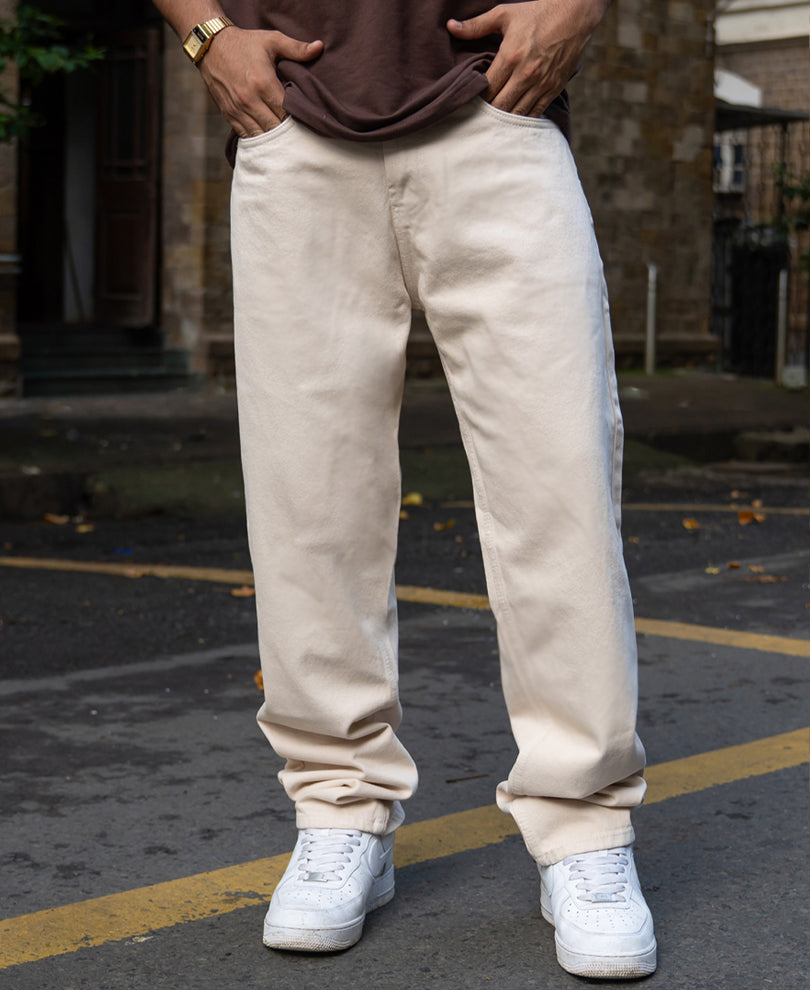 Cream Baggy Fit Jeans