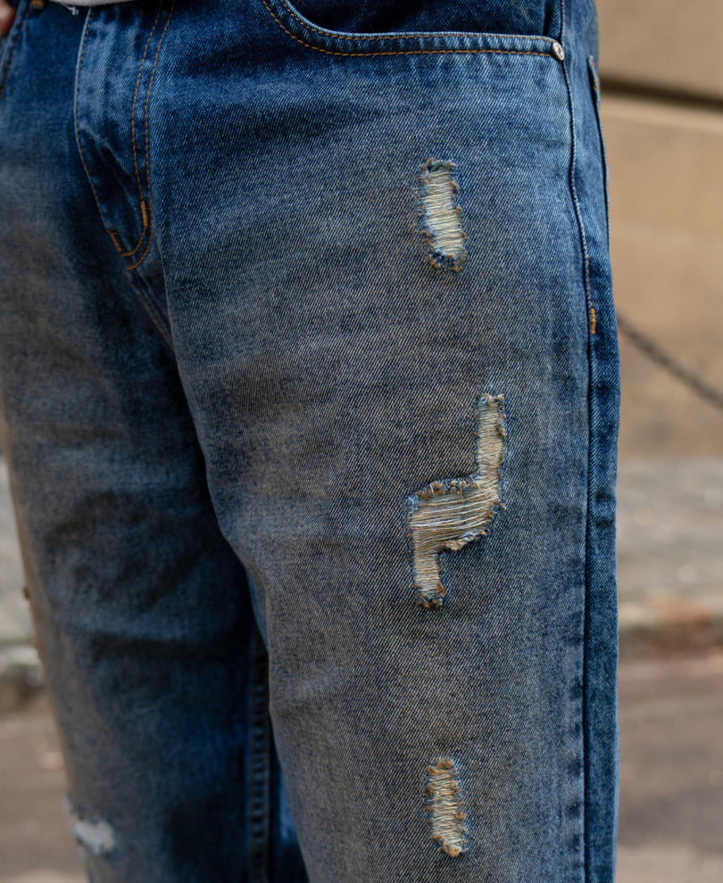 Dark Blue Baggy Distressed Jeans