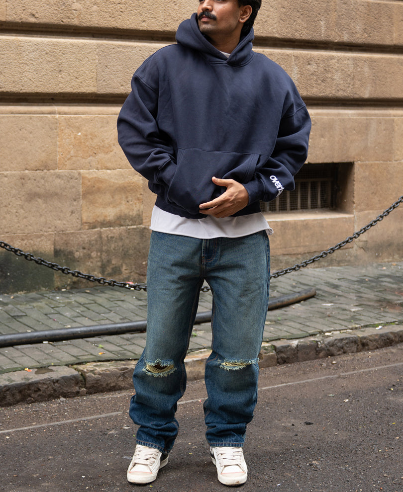 Dark Blue Distressed Baggy Jeans