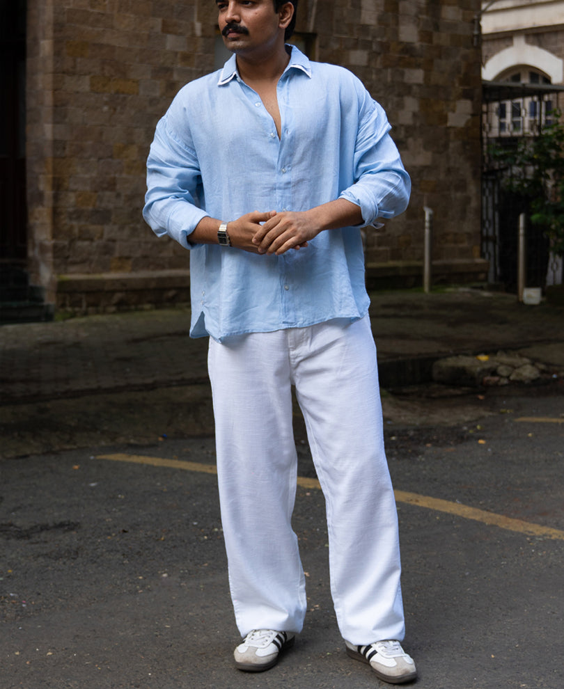 White Cotton Baggy Trouser