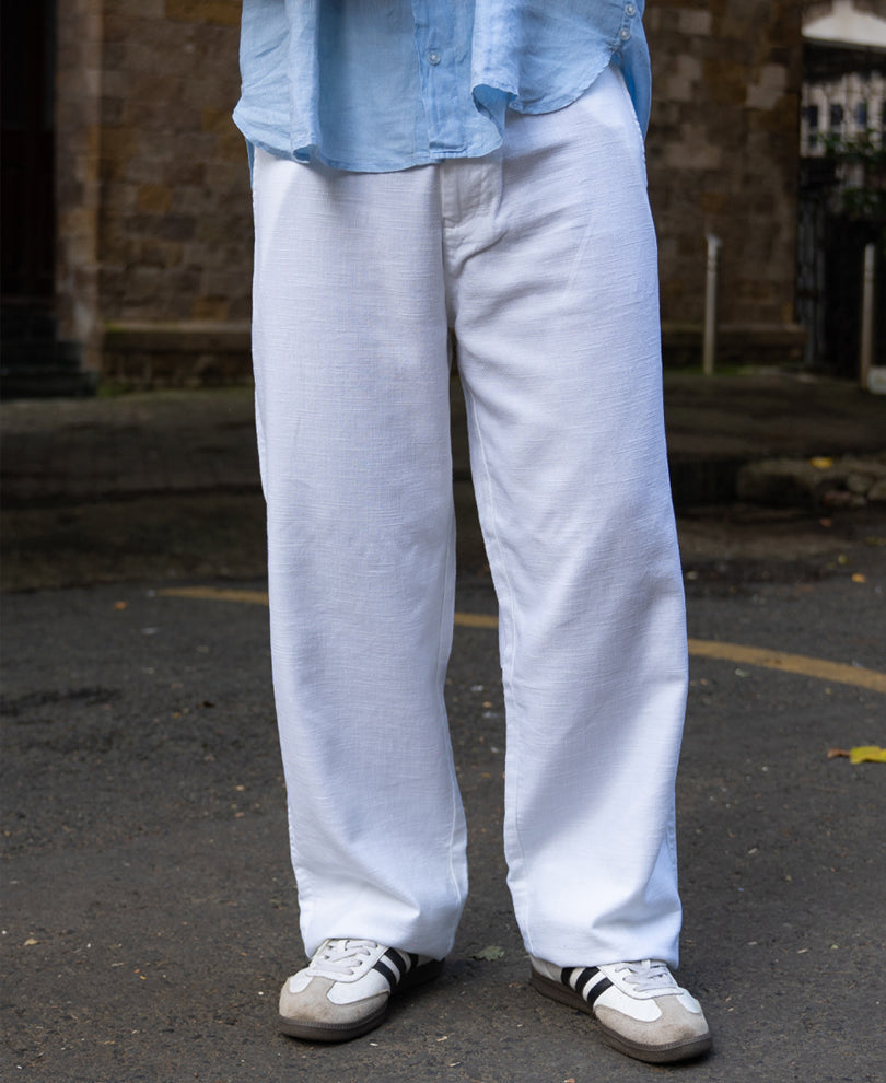 White Cotton Baggy Trouser