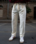 Cream Cotton Pants With Belt