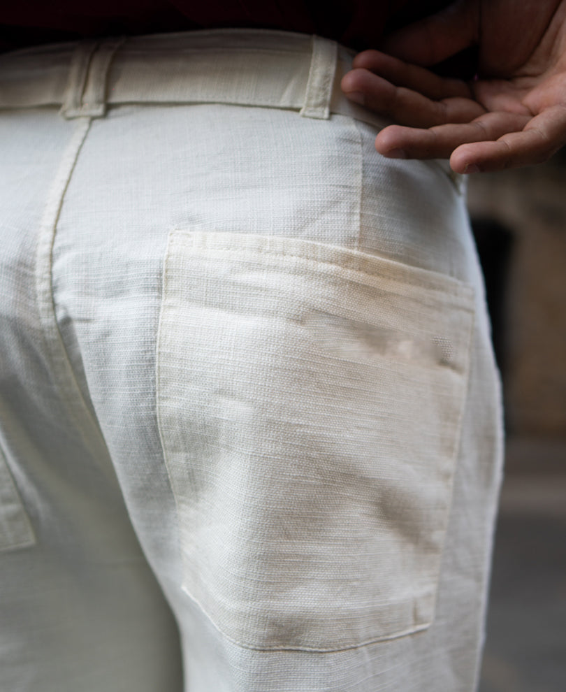Cream Cotton Pants With Belt