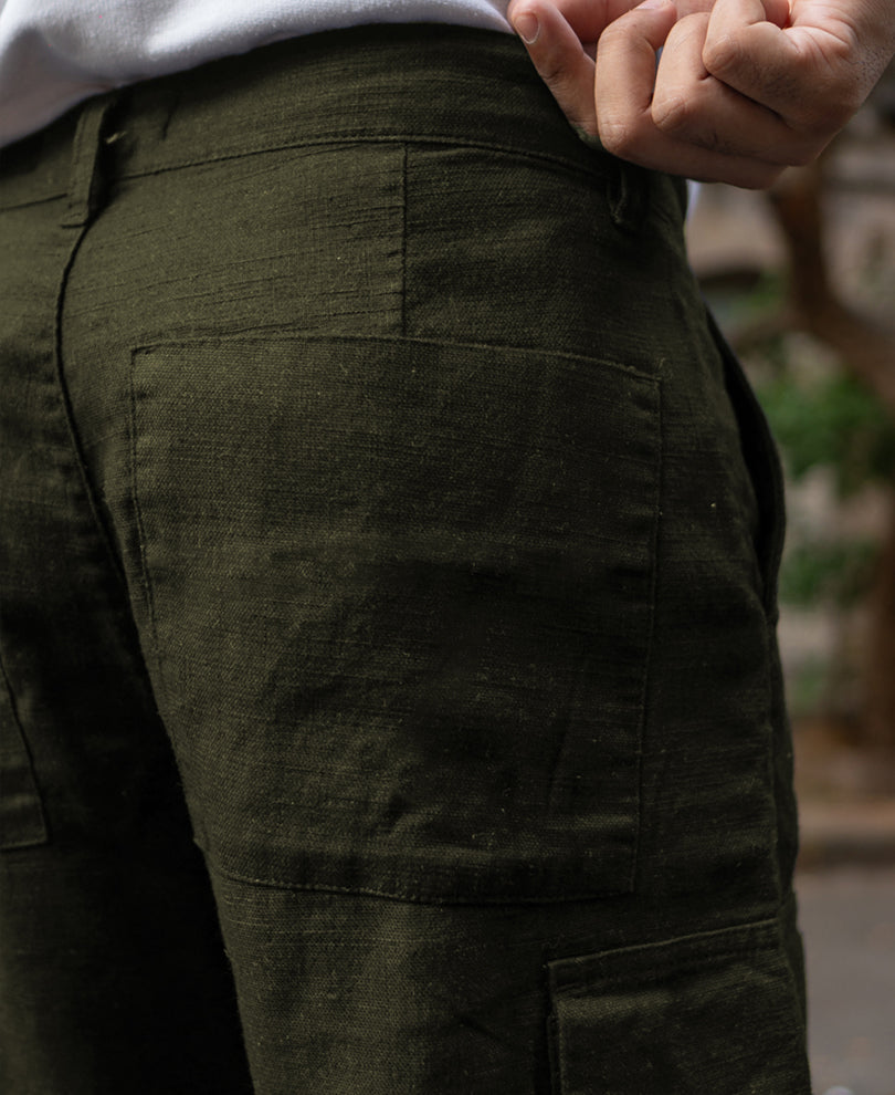 Olive Structured Cotton Trouser