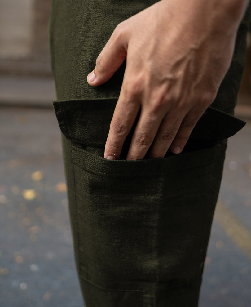 Olive Structured Cotton Trouser