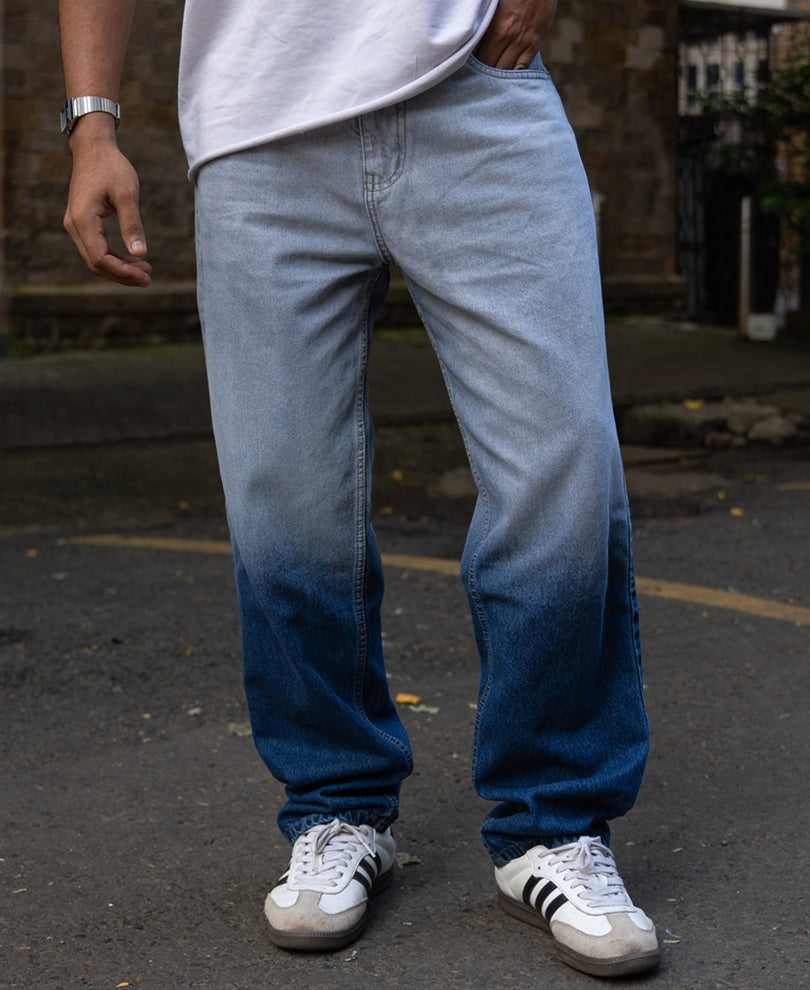 Blue Ombre Baggy Fit Jeans