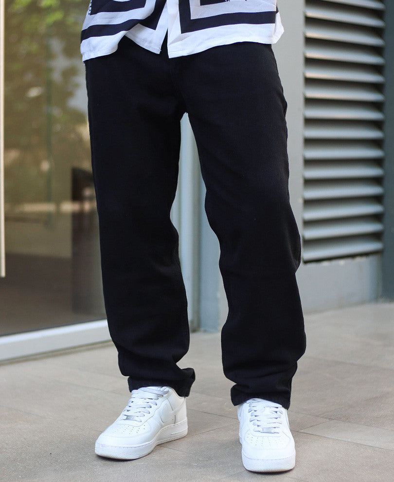 Black Solid Washed Baggy Fit Denim Jeans
