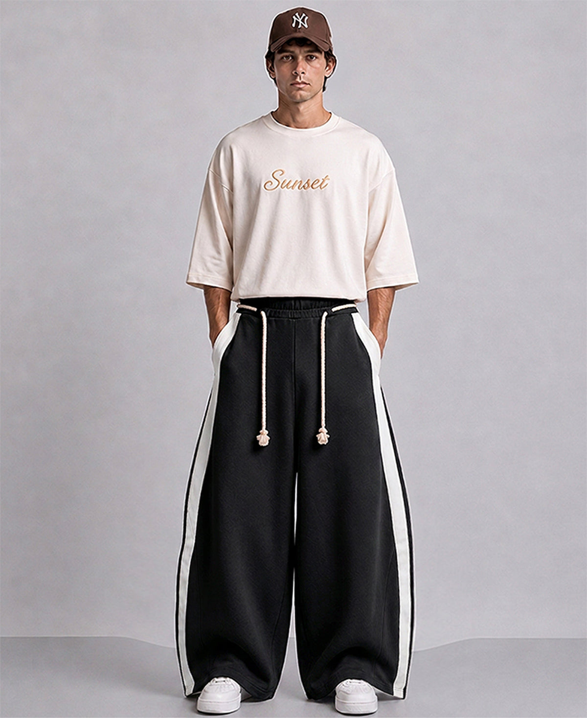 Black Panelled Barrel Fit Trackpant