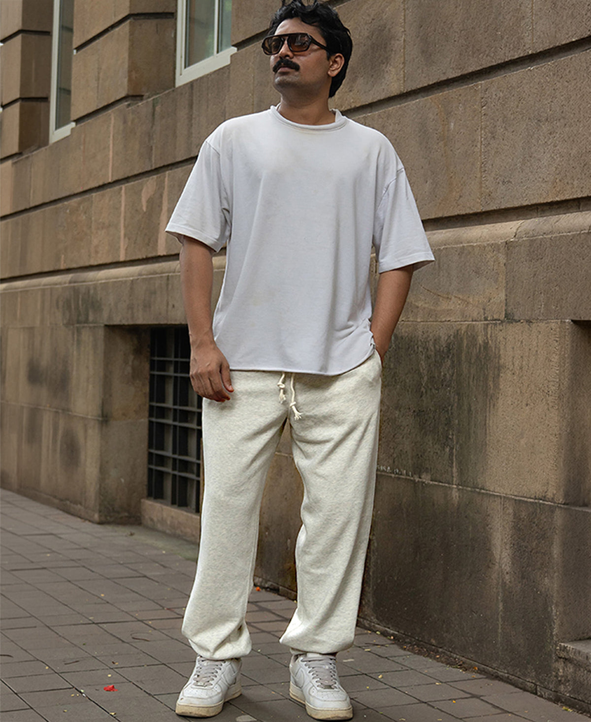 Light Beige Melange Knit Joggers