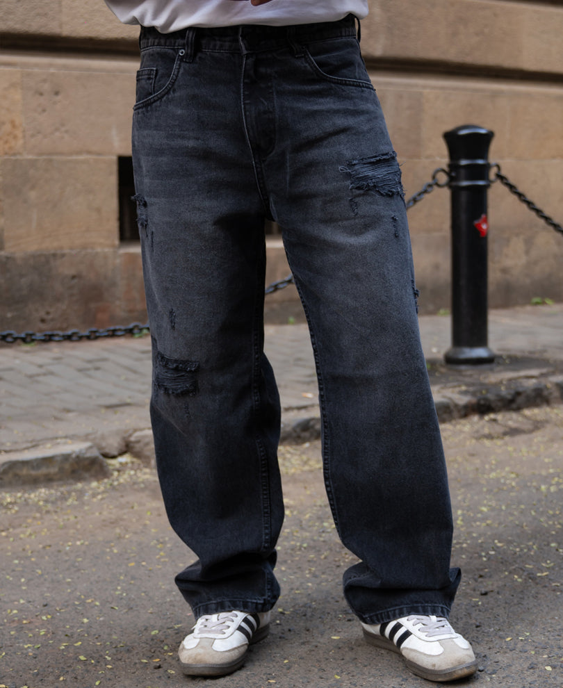 Charcoal Distressed Baggy Jeans