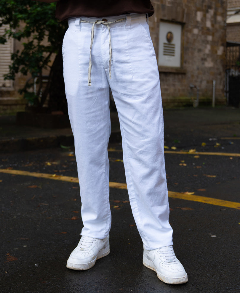 White Linen Pleated Trouser