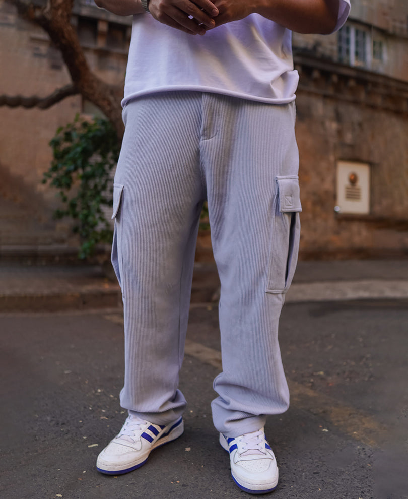 Sky Grey Cargo Pocket Baggy Fit Track Pant