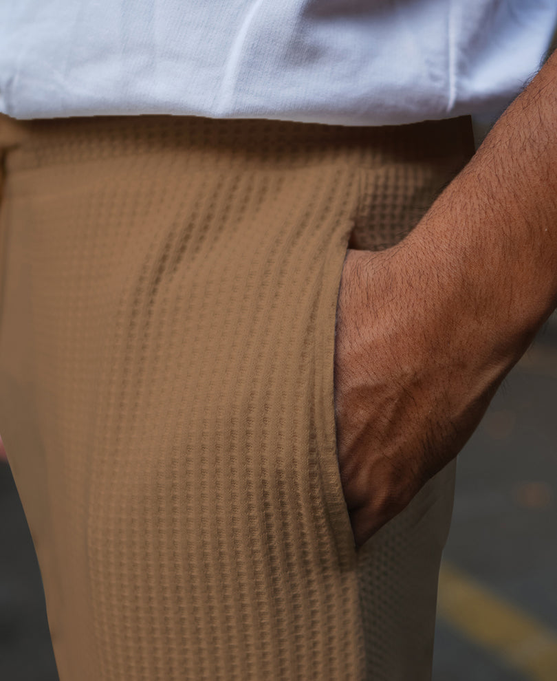 Beige Waffle Baggy Fit Track Pant