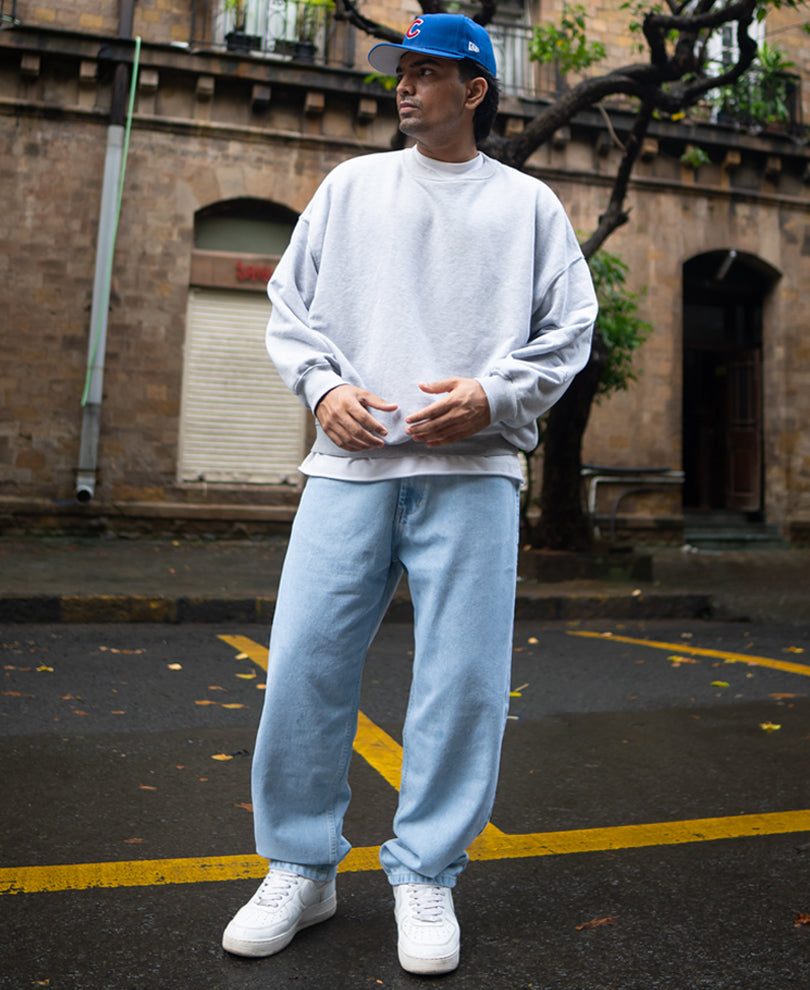 Ice Blue Basic Baggy Fit Denim Jeans