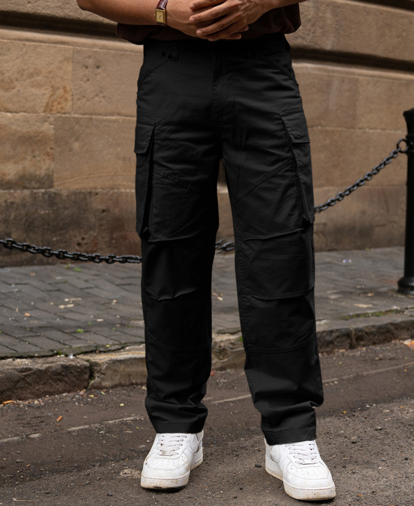 Black Cotton Cargo Trouser