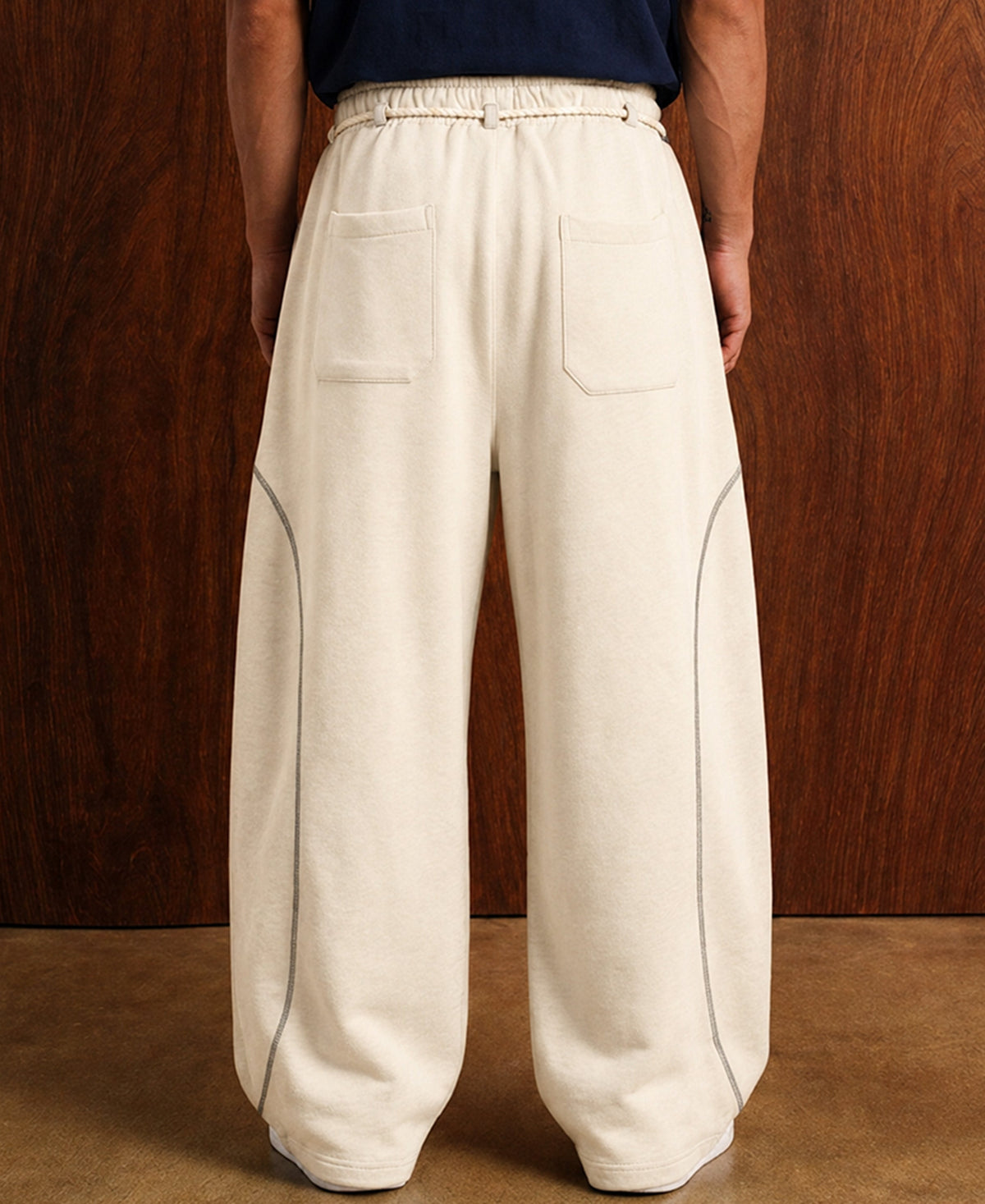 Cream Paneled Baggy Trackpant