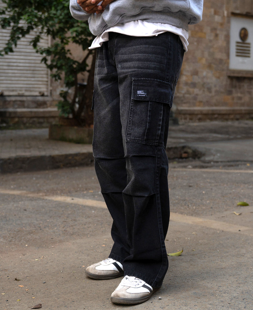 Black Washed Cargo Jeans