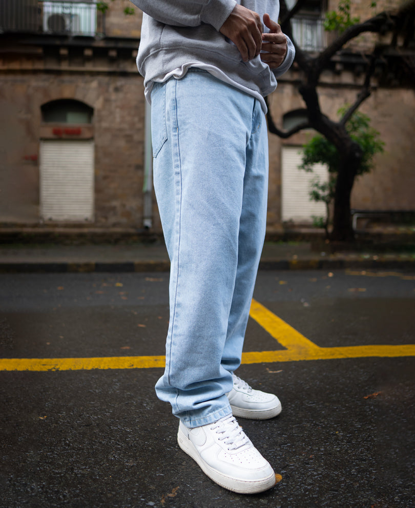 Ice Blue Basic Baggy Fit Denim Jeans