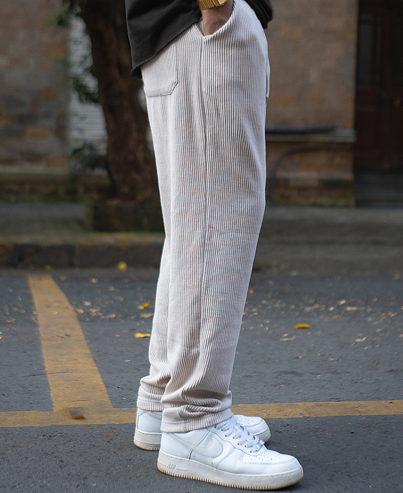 Light Beige Corduroy Regular Fit Track Pant