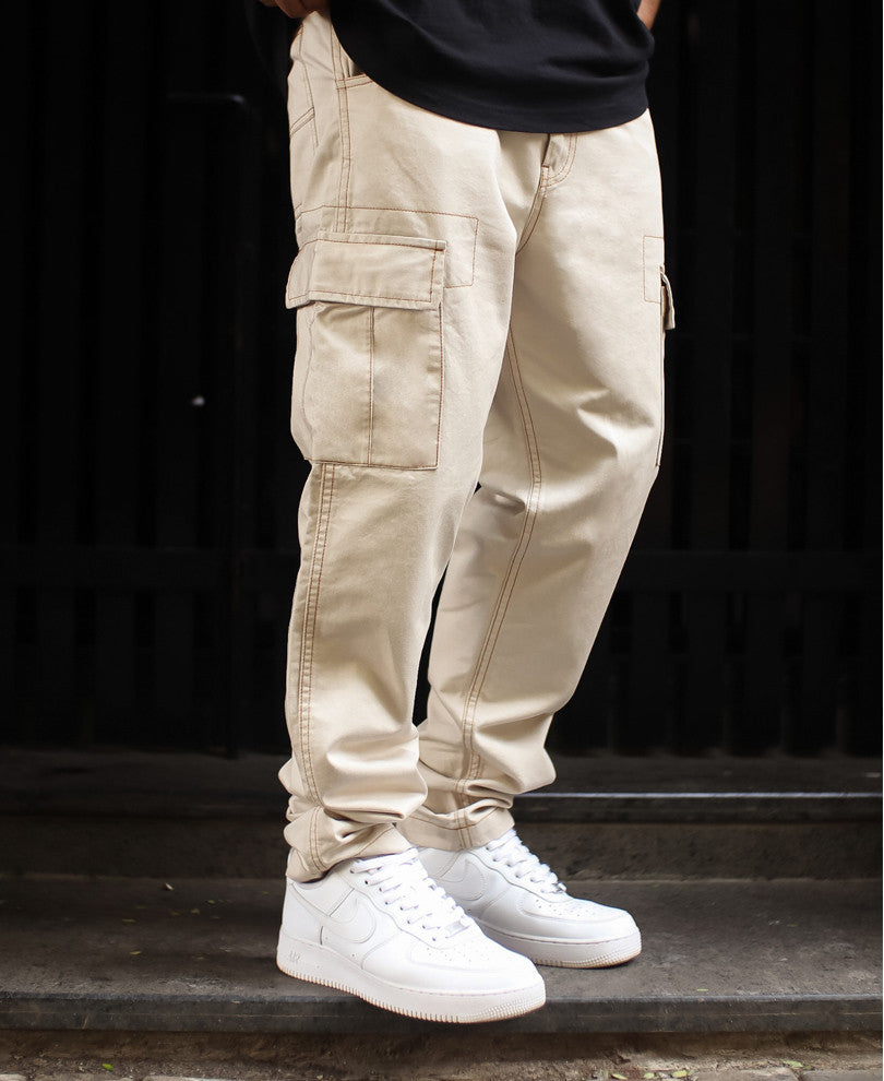 Cream Regular Fit Pocket Cargo Pant