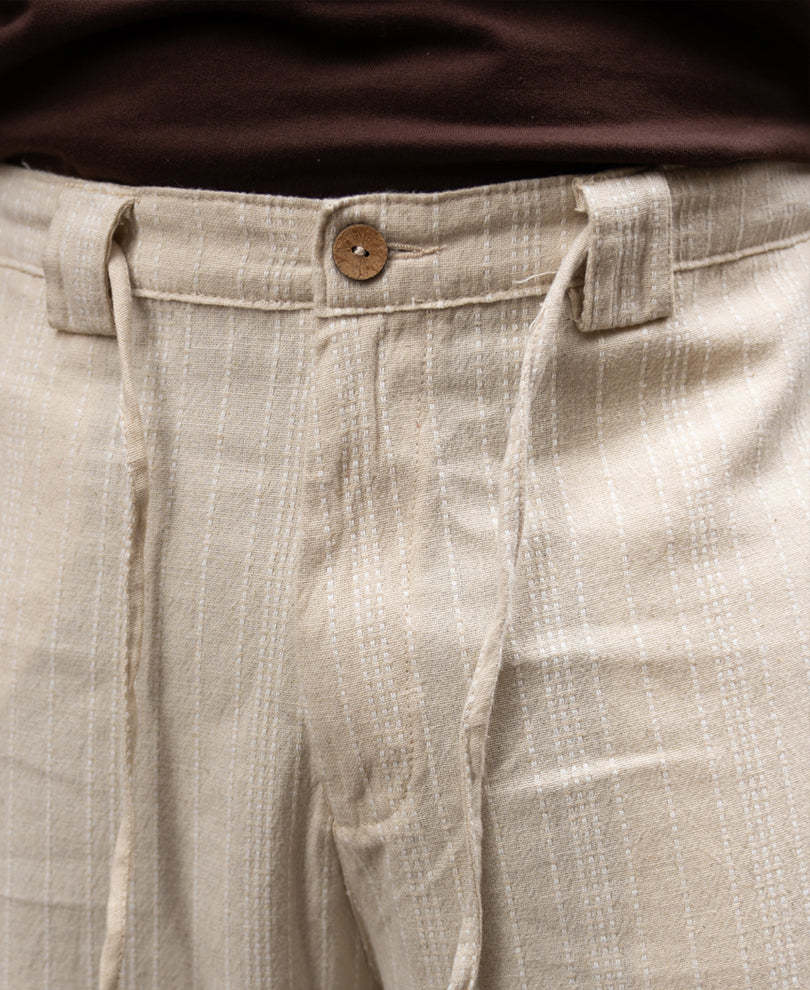 Cream Self Stripe Linen Trouser