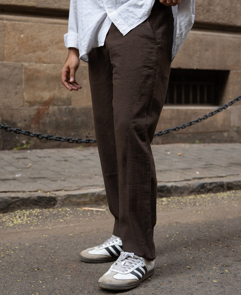 Brown Seersucker Cotton Pant