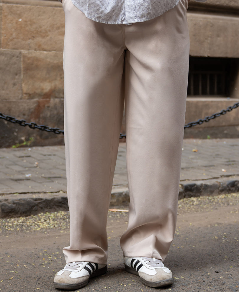 Cream Baggy Fit Korean Pants