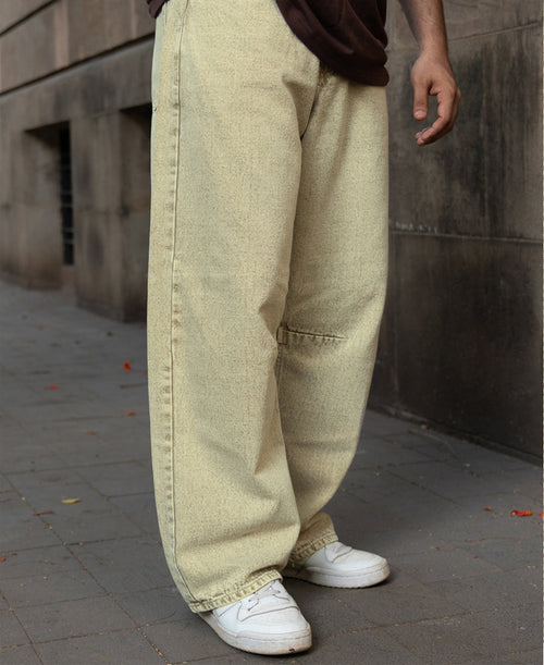 Beige Washed Barrel Fit Jeans