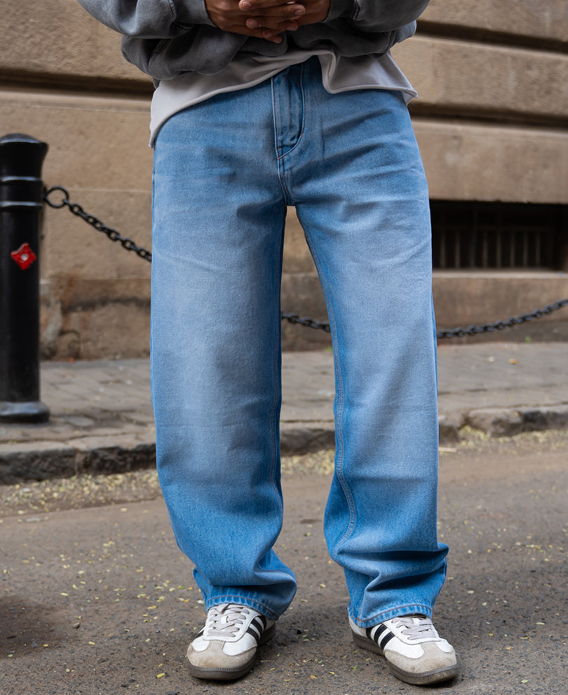 Mid Blue Washed Baggy Fit Jeans