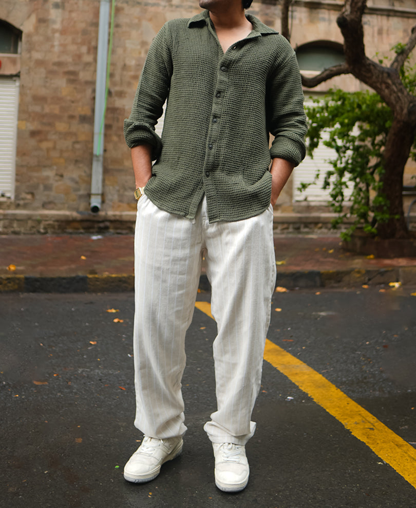Off White and Beige Baggy Fit Pant