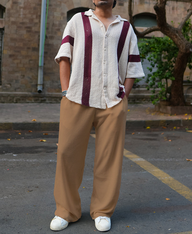 Beige Waffle Baggy Fit Track Pant