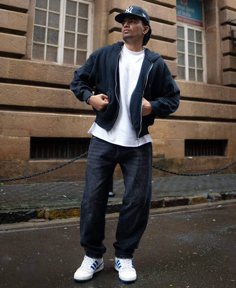 Black Carbon Wash Baggy Fit Denim Jeans