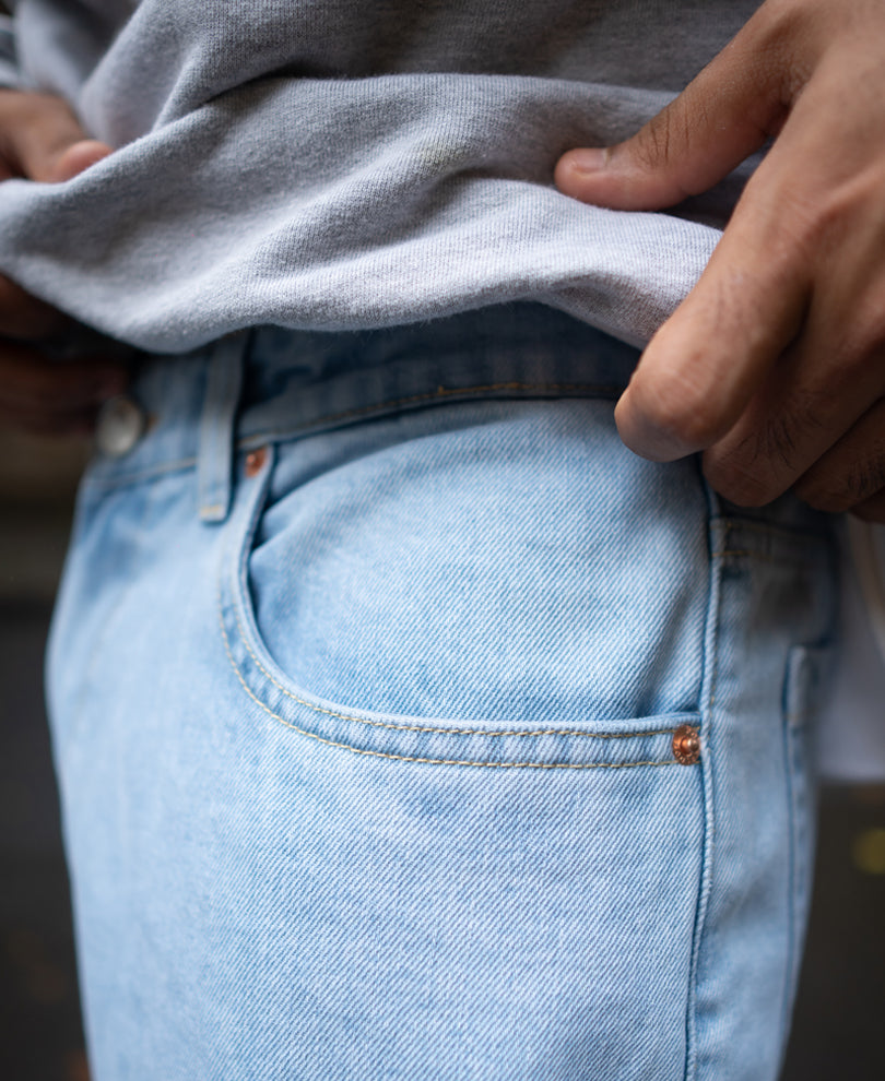 Ice Blue Basic Baggy Fit Denim Jeans