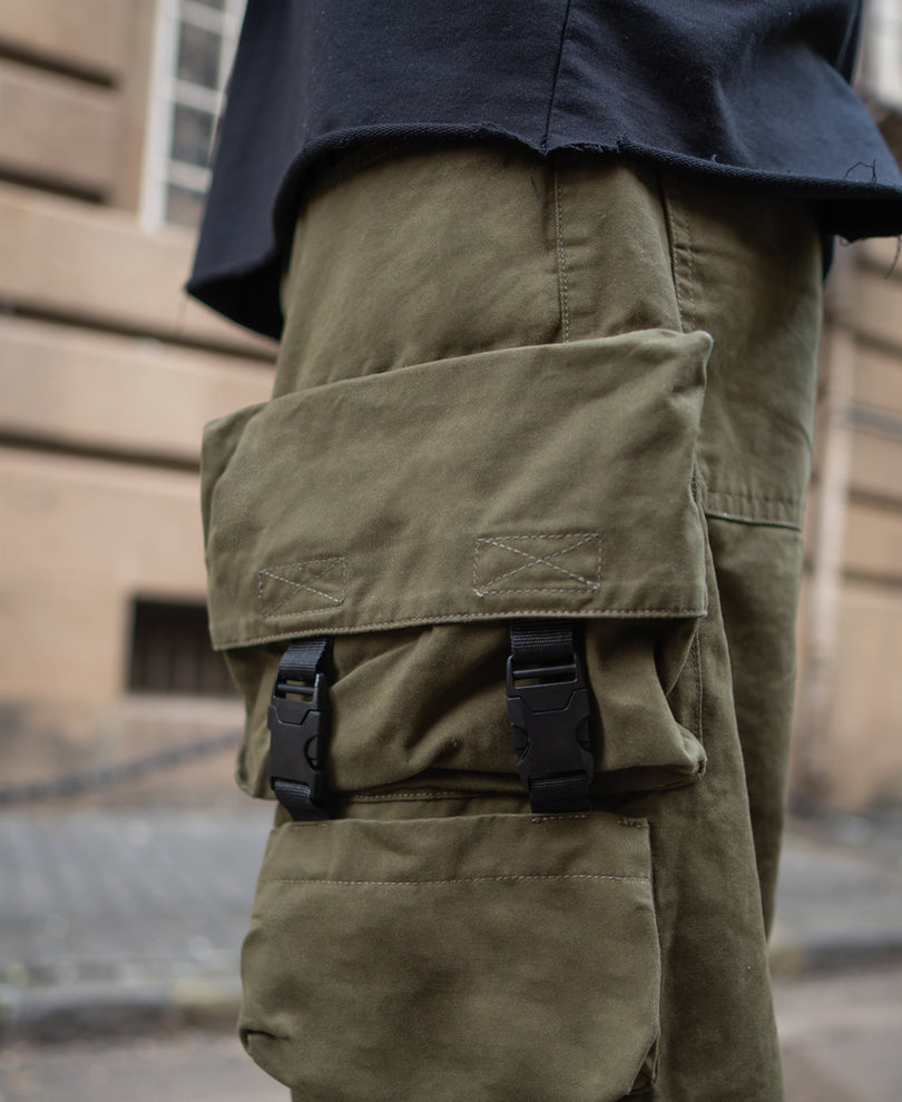 Olive Green Cotton Baggy Fit Cargo Pant