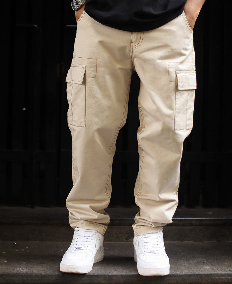 Cream Regular Fit Pocket Cargo Pant