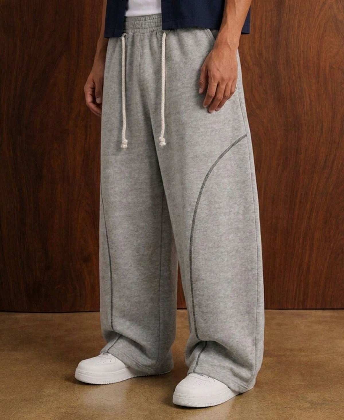 Grey Melange Paneled Baggy Trackpant