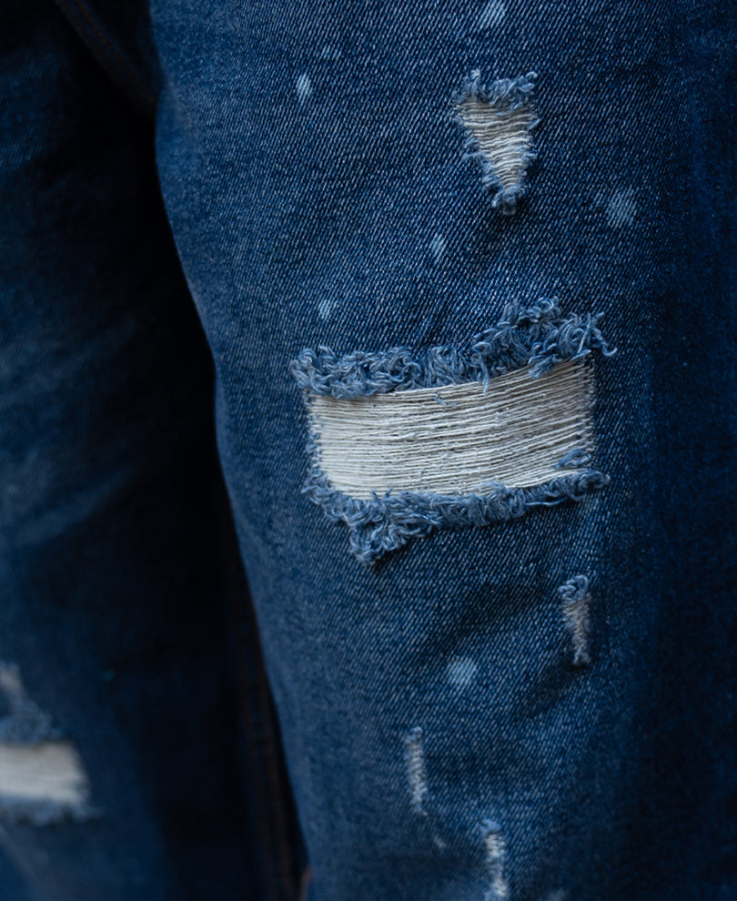 Dark Blue Distressed Baggy Fit Jeans