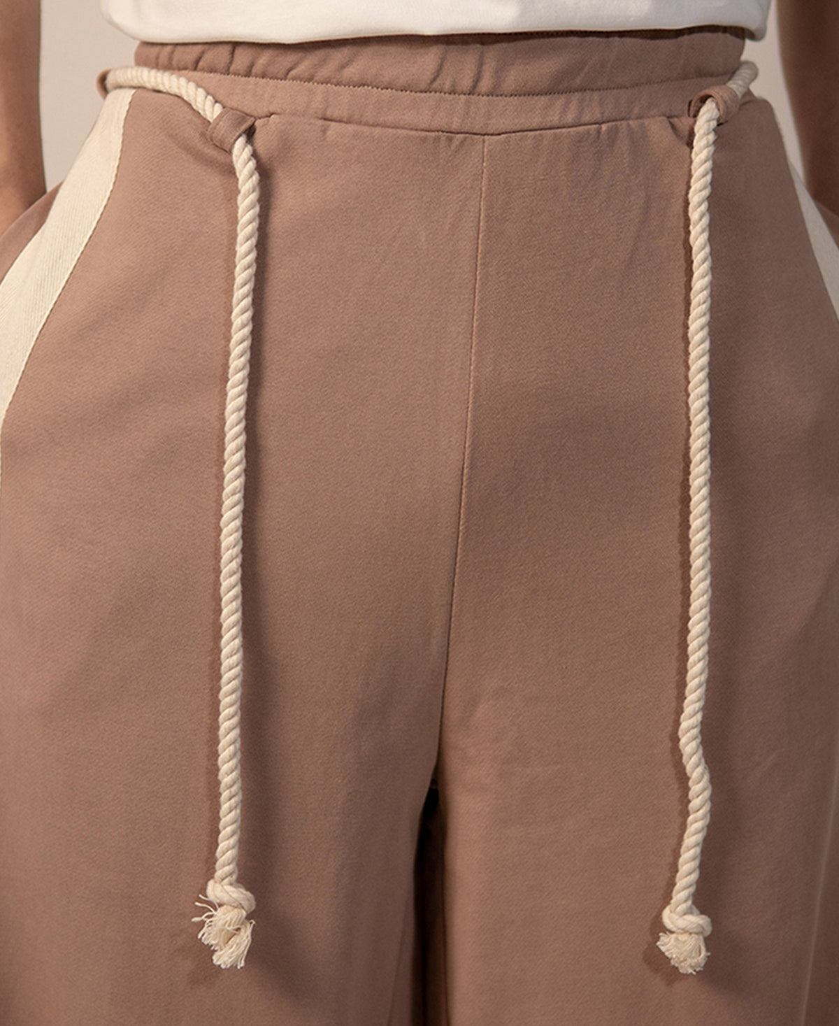 Beige Panelled Barrel Fit Trackpant