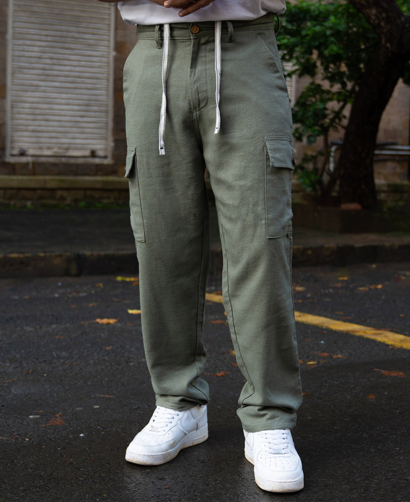 Olive Structured Linen Blend Trouser